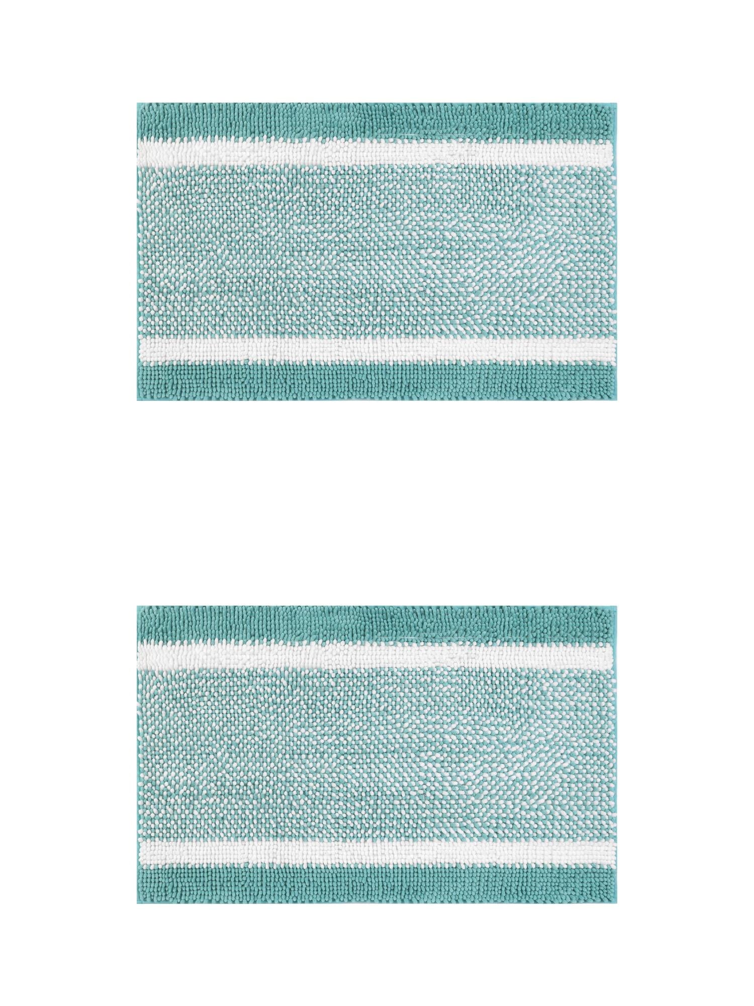 Unique Bargains Chenille Striped Bath Mats 2 Pcs Non-Slip Soft Plush Shaggy Bathroom Rugs  Green 20" x 32"