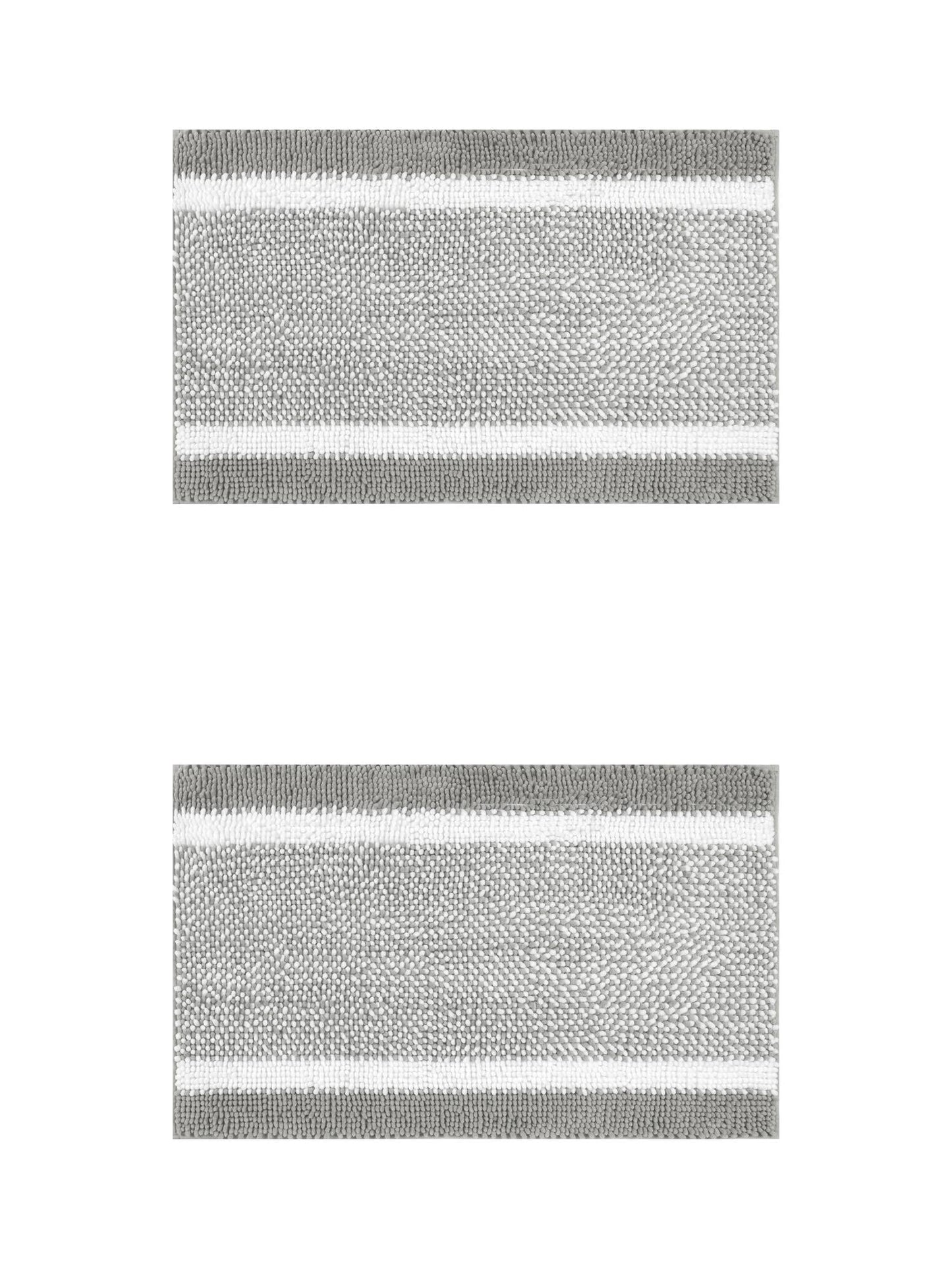 Unique Bargains Chenille Striped Bath Mats 2 Pcs Non-Slip Soft Plush Shaggy Bathroom Rugs  Grey 16" x 24"/20" x 32"