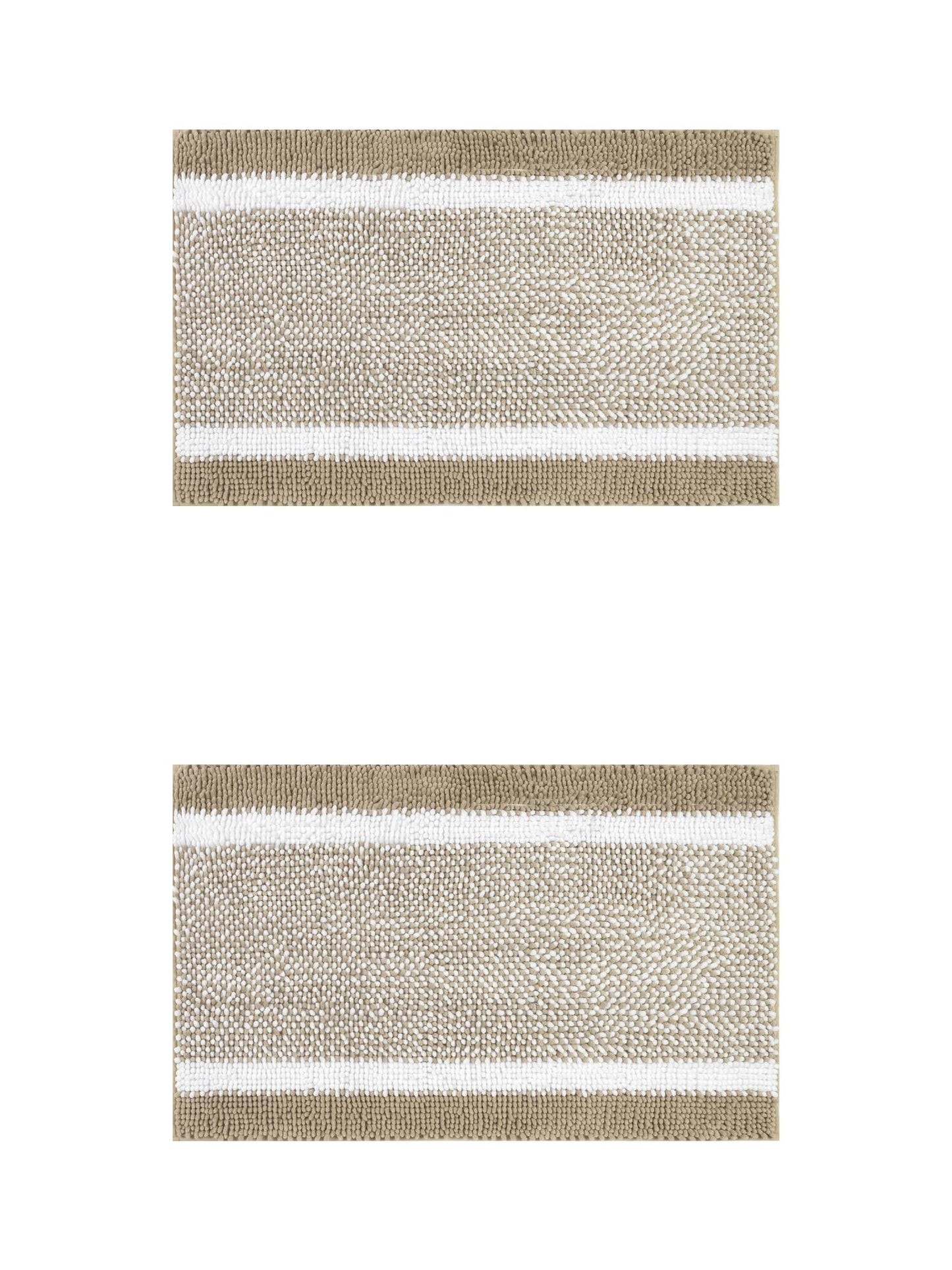 Unique Bargains Chenille Striped Bath Mats 2 Pcs Non-Slip Soft Plush Shaggy Bathroom Rugs  Khaki 20" x 32"