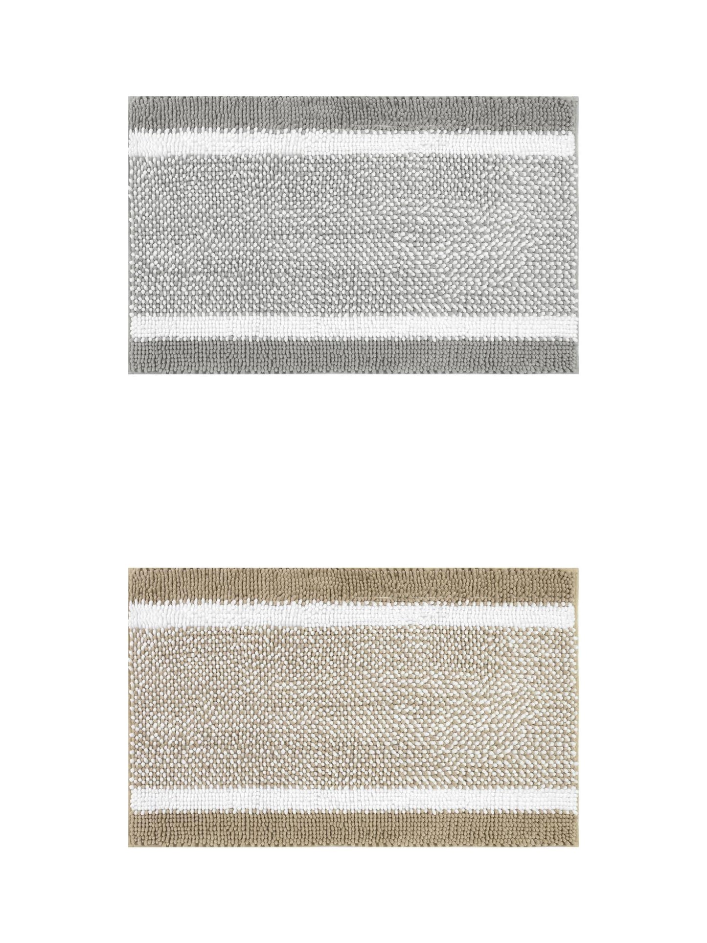 Unique Bargains Chenille Striped Bath Mats 2 Pcs Non-Slip Soft Plush Shaggy Bathroom Rugs  Khaki/Grey 20" x 32"