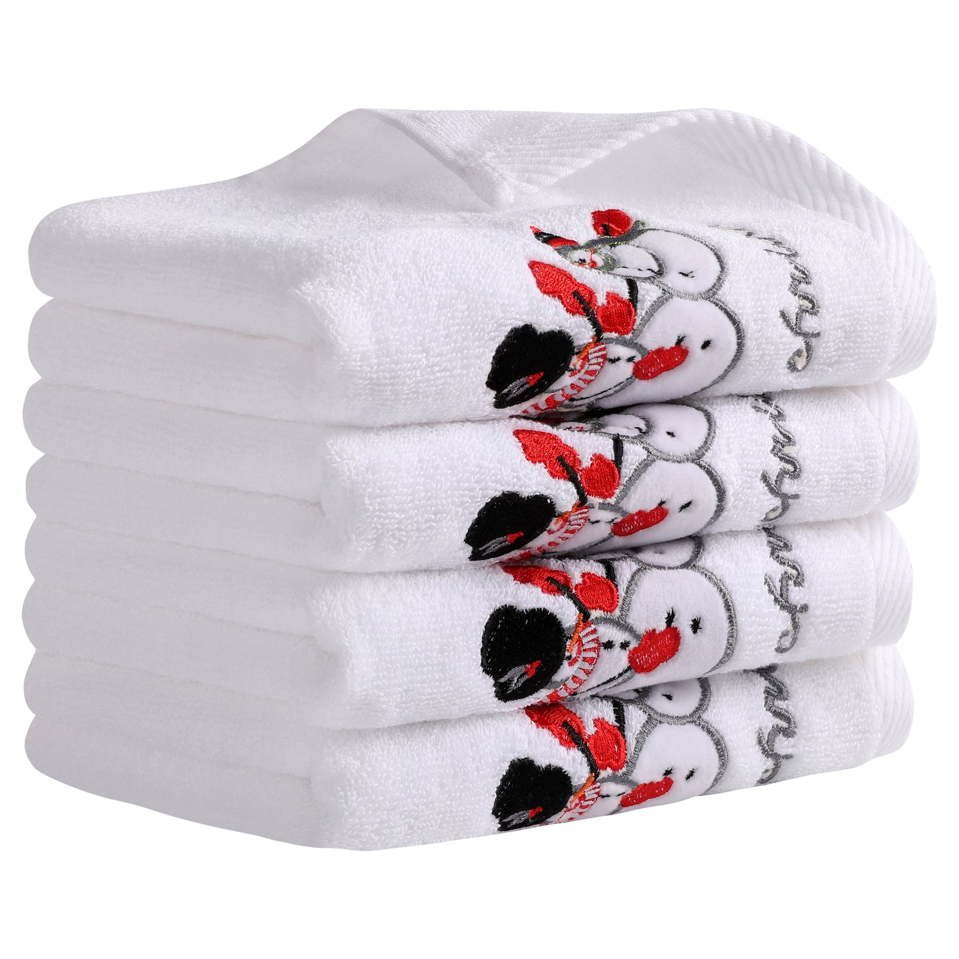 Unique Bargains Christmas Cotton Hand Towels Cute Bathroom Hand Towel Set White 4-Piece