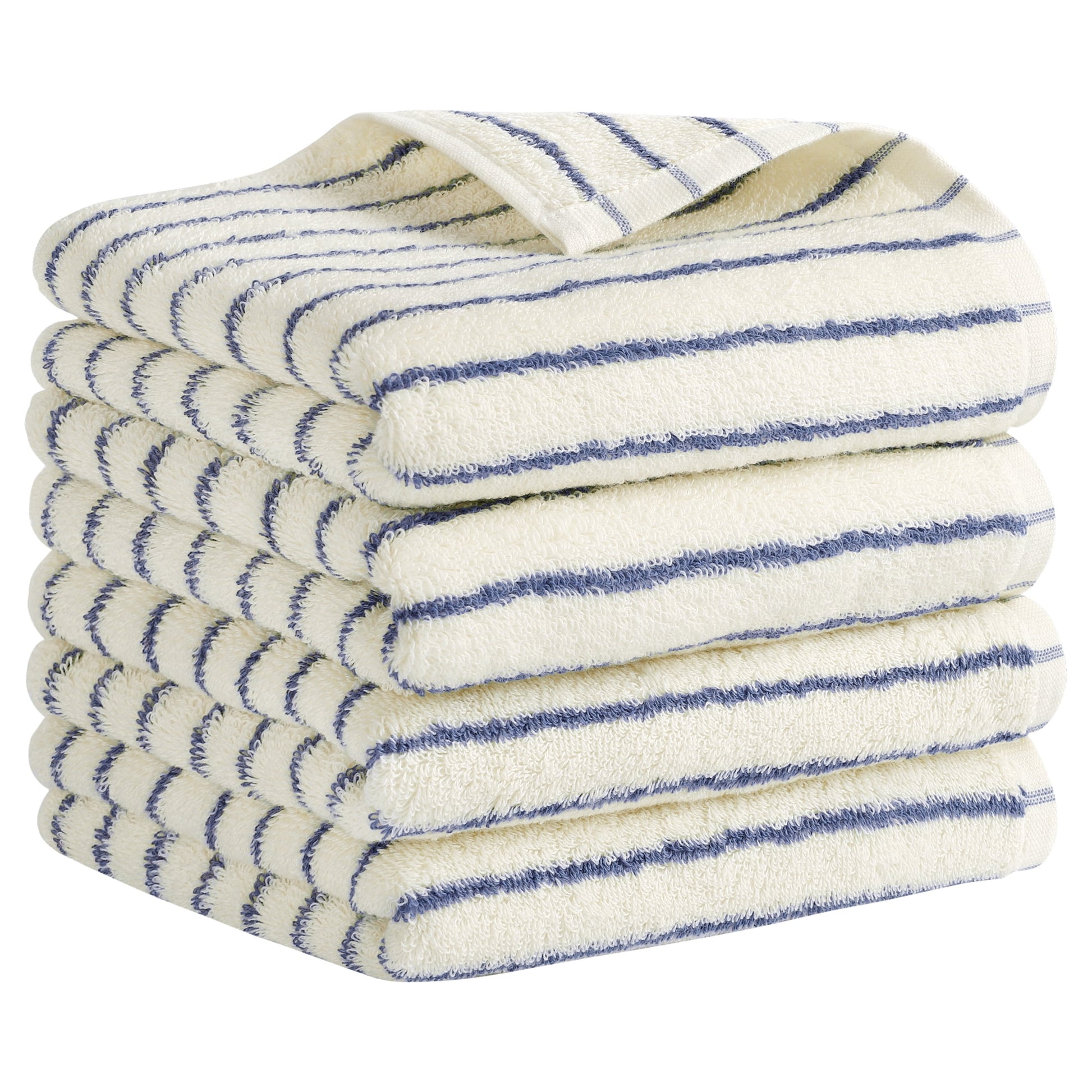 Unique Bargains Classic Stripe Bath Hand Towels Cotton Soft Absorbent Light Blue 4-Piece