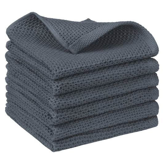 Unique Bargains Cotton Double-Sided Waffle Weave Absorbent Kitchen Dish Towels 14"x14" Gray