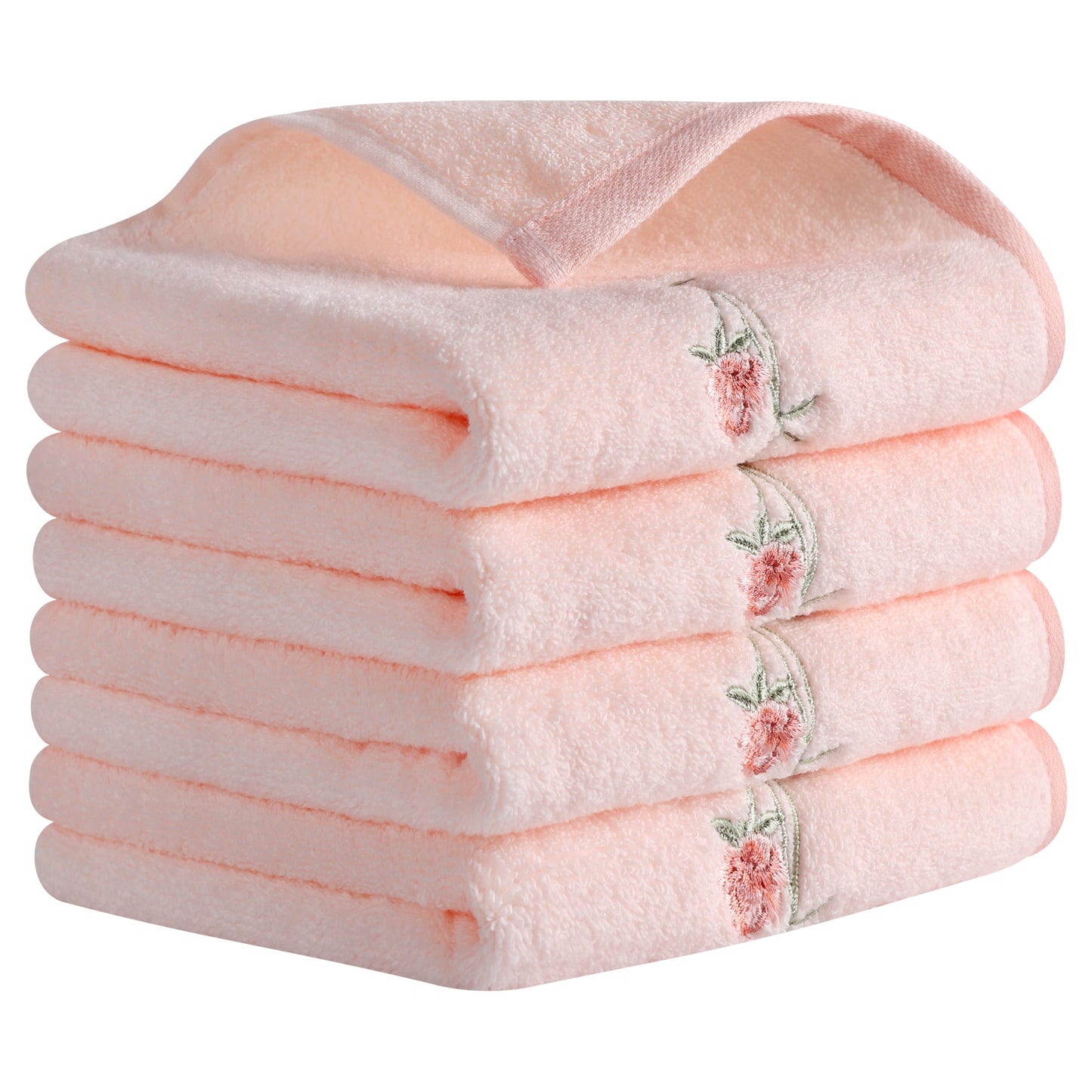 Unique Bargains Cotton Floral Embroidered Absorbent Towel Set Pink 4 Pcs