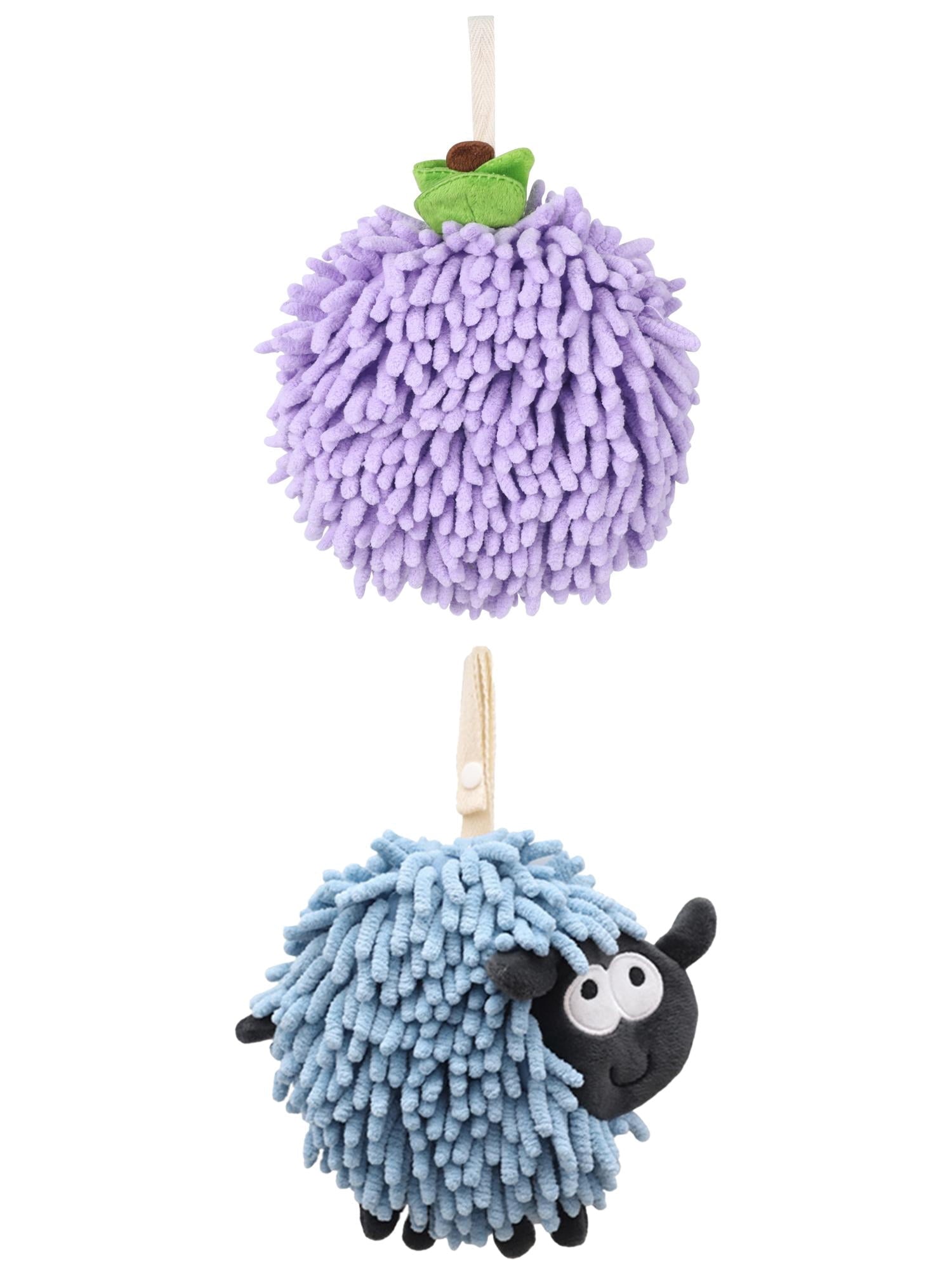 Unique Bargains Cute Chenille Ball Hand Towel 2 Pcs Purple/Blue 6" x 6"/7" x 7"