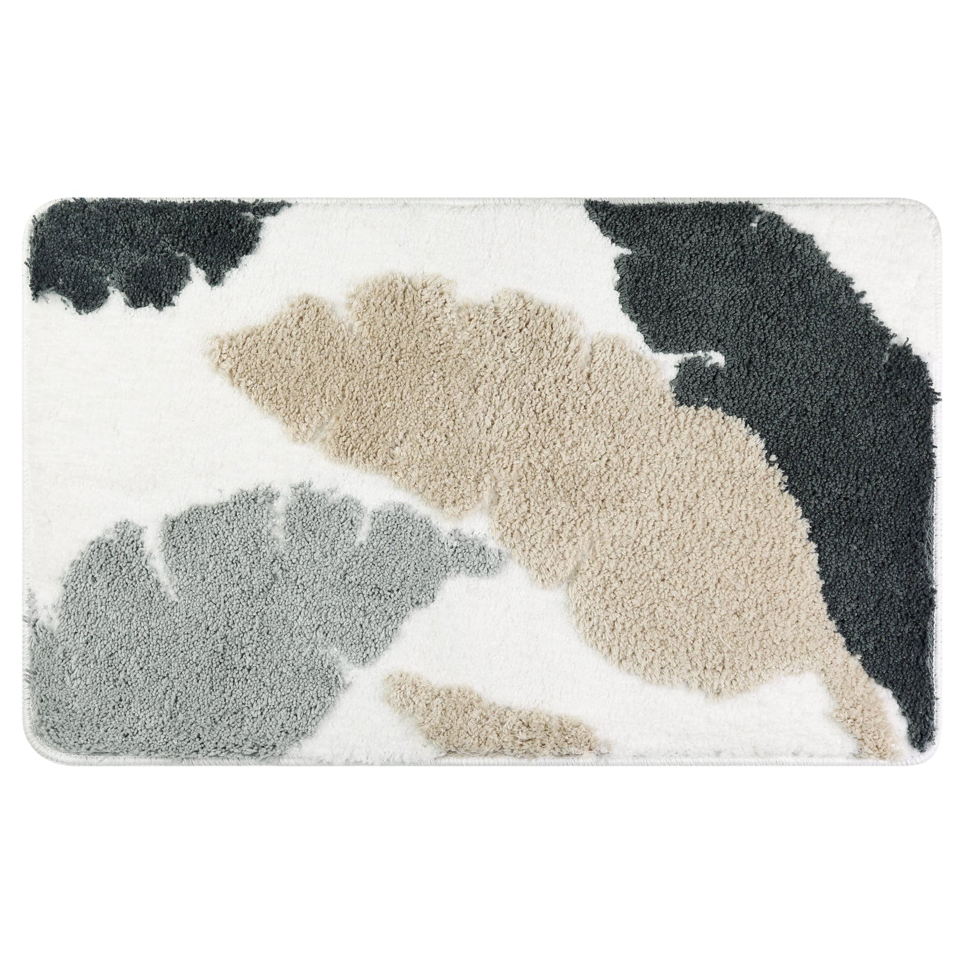 Unique Bargains Cute Leaf Pattern Bath Rug Boho Non Slip Bathroom Decor Washable Mat Grey 20" x 32"