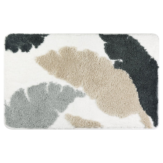 Unique Bargains Cute Leaf Pattern Bath Rug Boho Non Slip Bathroom Decor Washable Mat Grey 20" x 32"