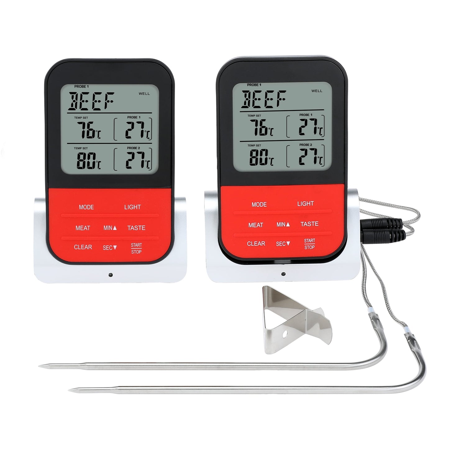 Unique Bargains Digital Meat Thermometer with 2 Probes and LCD Silver Curved Needle