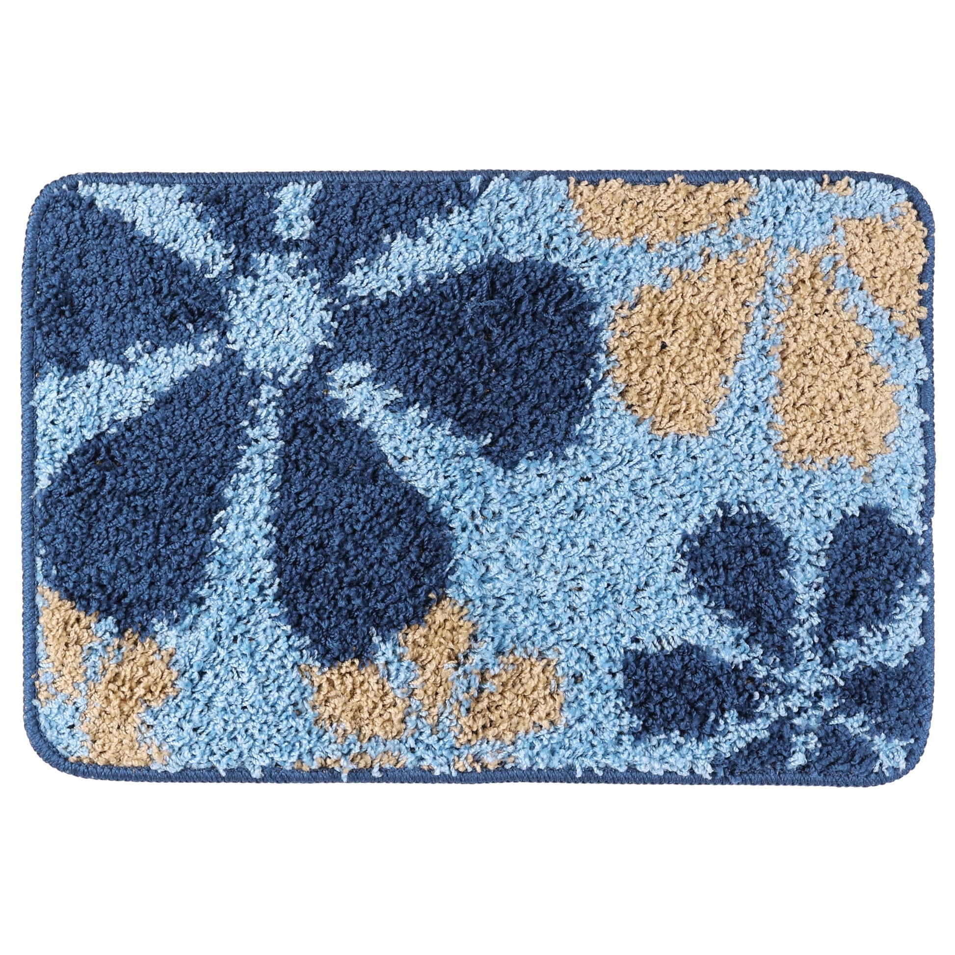 Unique Bargains Floral Bath Mat Checked Washable Bath Carpet for Bathroom Floor Blue-2 20"x32"