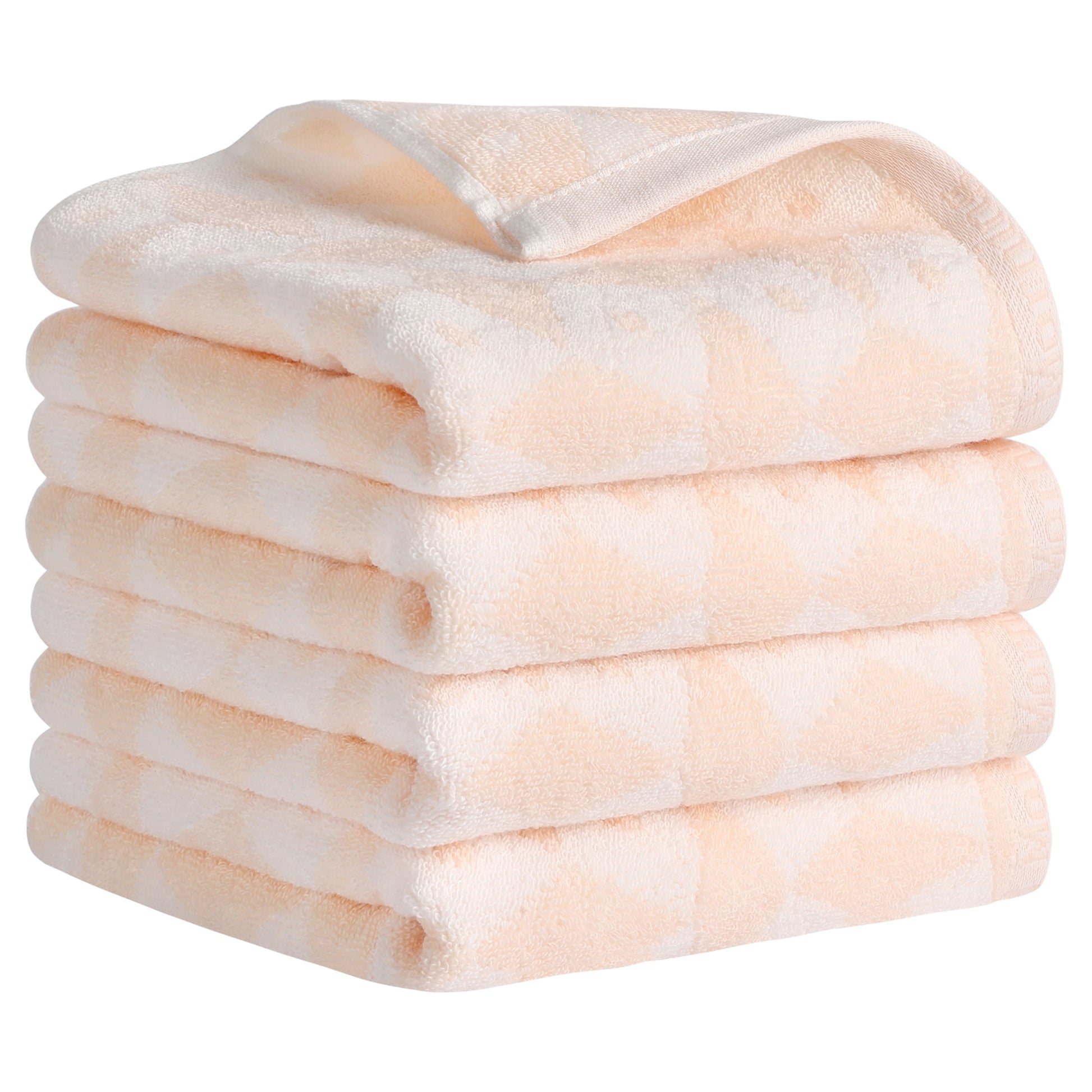 Unique Bargains Geometric Pattern Hand Towels Cotton Kitchen Bathroom Towels Pink 4-Piece