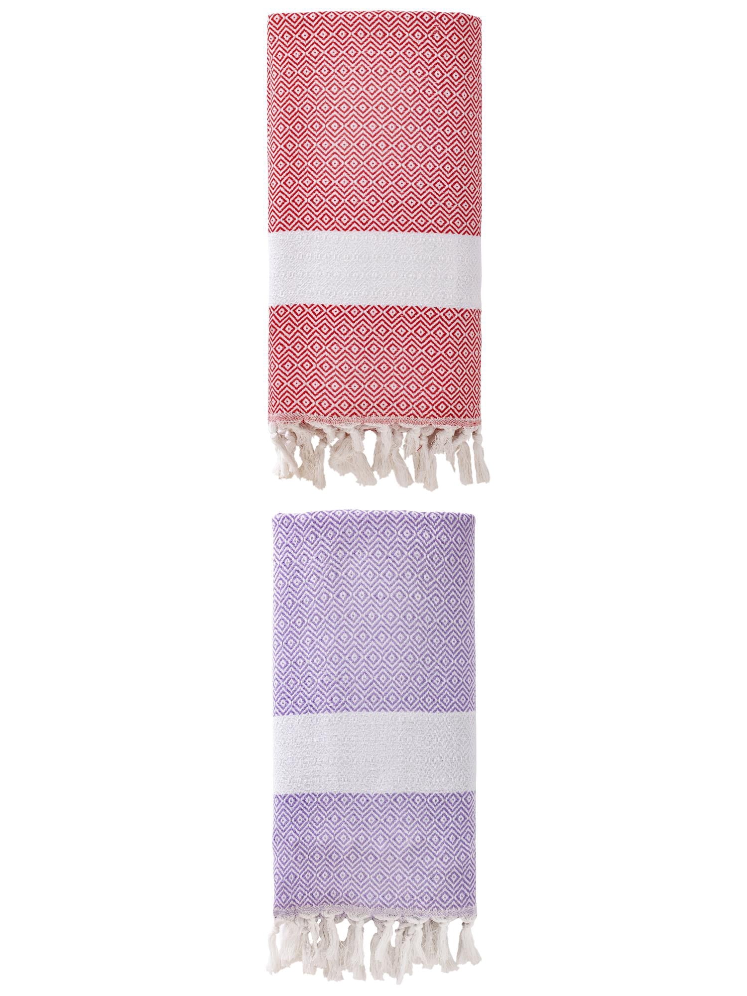 Unique Bargains Geometric Sandproof Quick Dry Turkish Towel Crimson/Light Purple 71"x40"