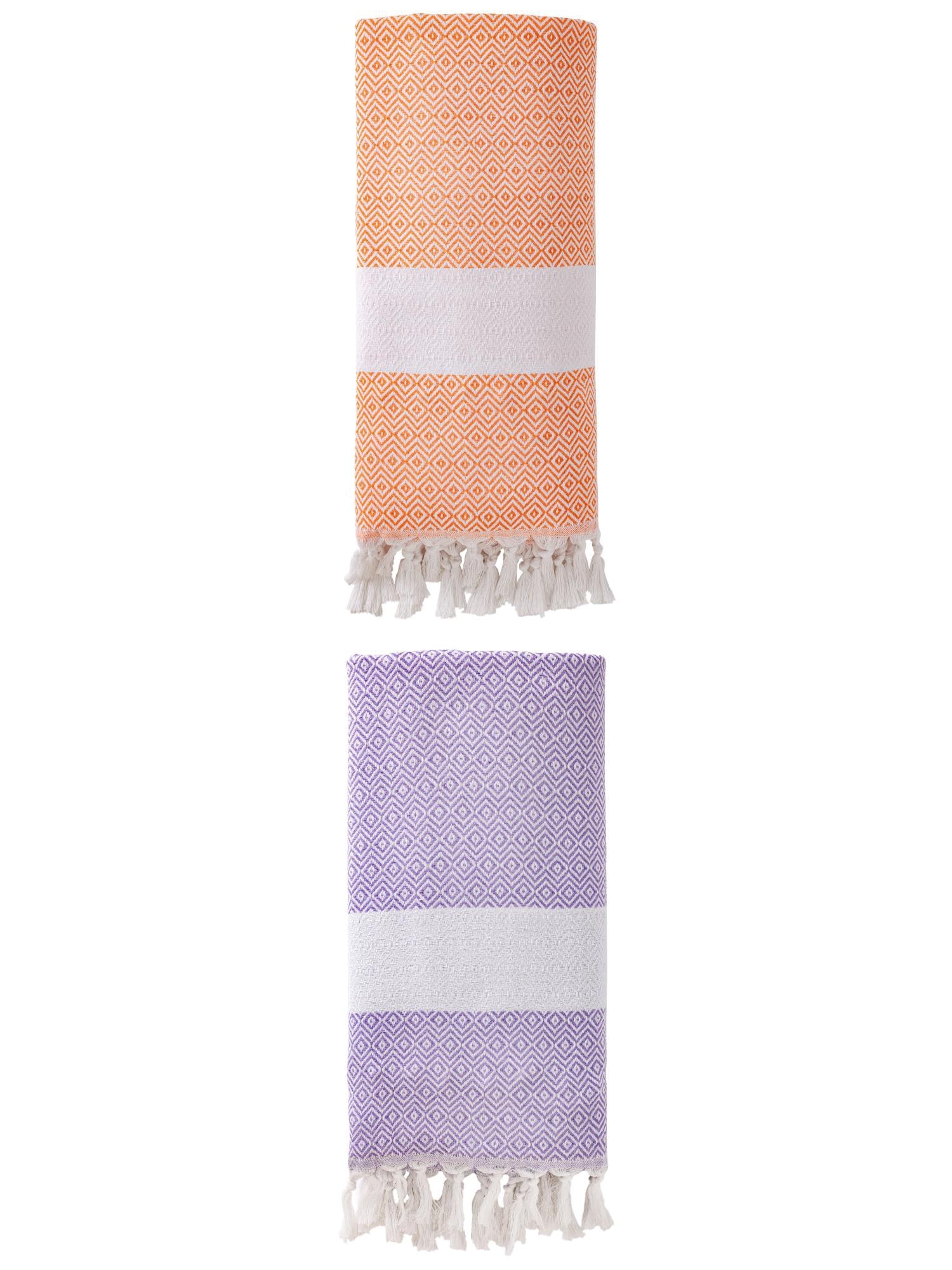 Unique Bargains Geometric Sandproof Quick Dry Turkish Towel Orange/Light Purple 71"x40"