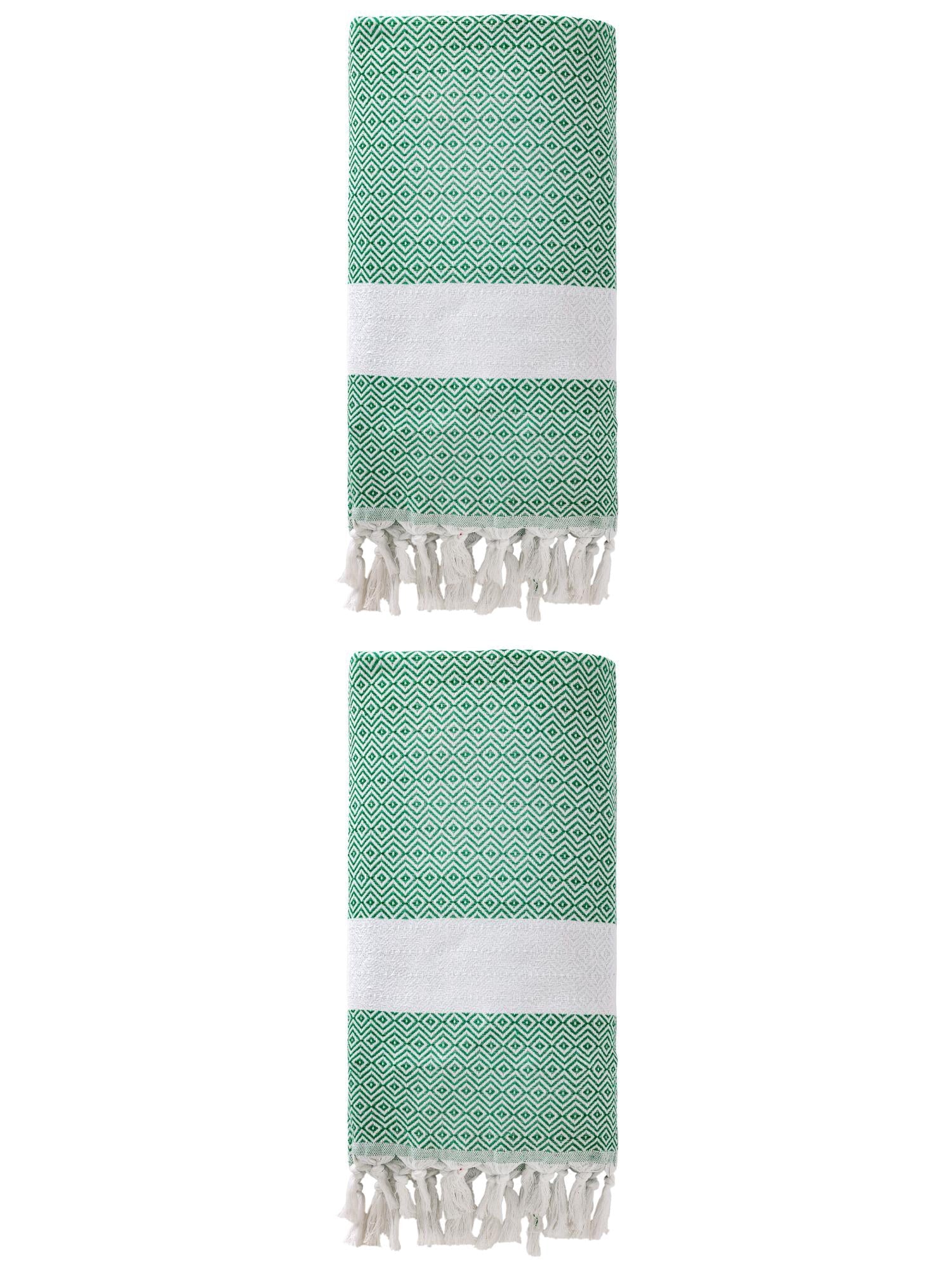 Unique Bargains Geometric Sandproof Turkish Beach Towel Dark Green 71"x40"