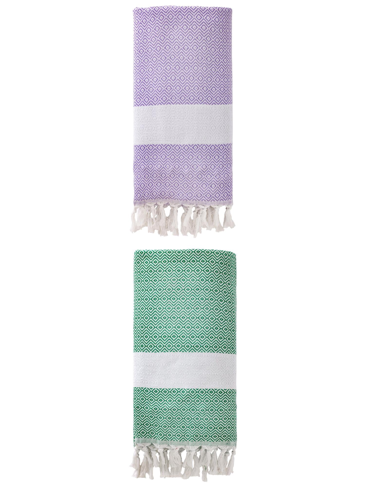 Unique Bargains Geometric Sandproof Turkish Beach Towel Light Purple/Dark Green 71"x40"