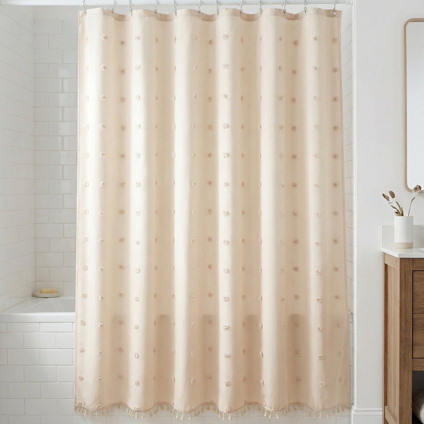 Unique Bargains Geometric Texture Shower Curtain Sets with Hooks Beige 72"W x 72"L