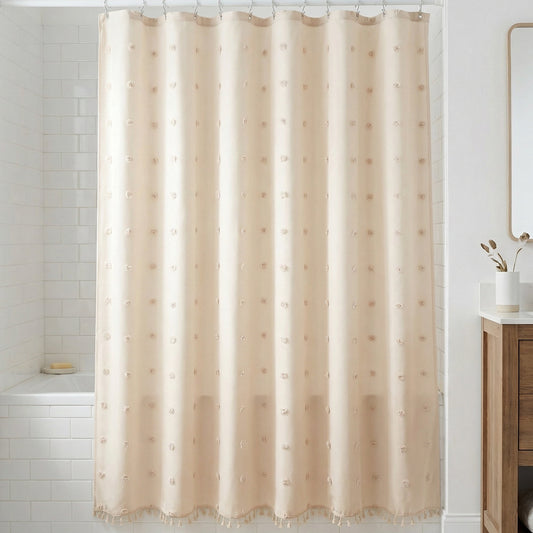 Unique Bargains Geometric Texture Shower Curtain Sets with Hooks Beige 72"W x 72"L