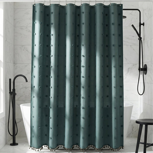 Unique Bargains Geometric Texture Shower Curtain Sets with Hooks Green 72"W x 72"L