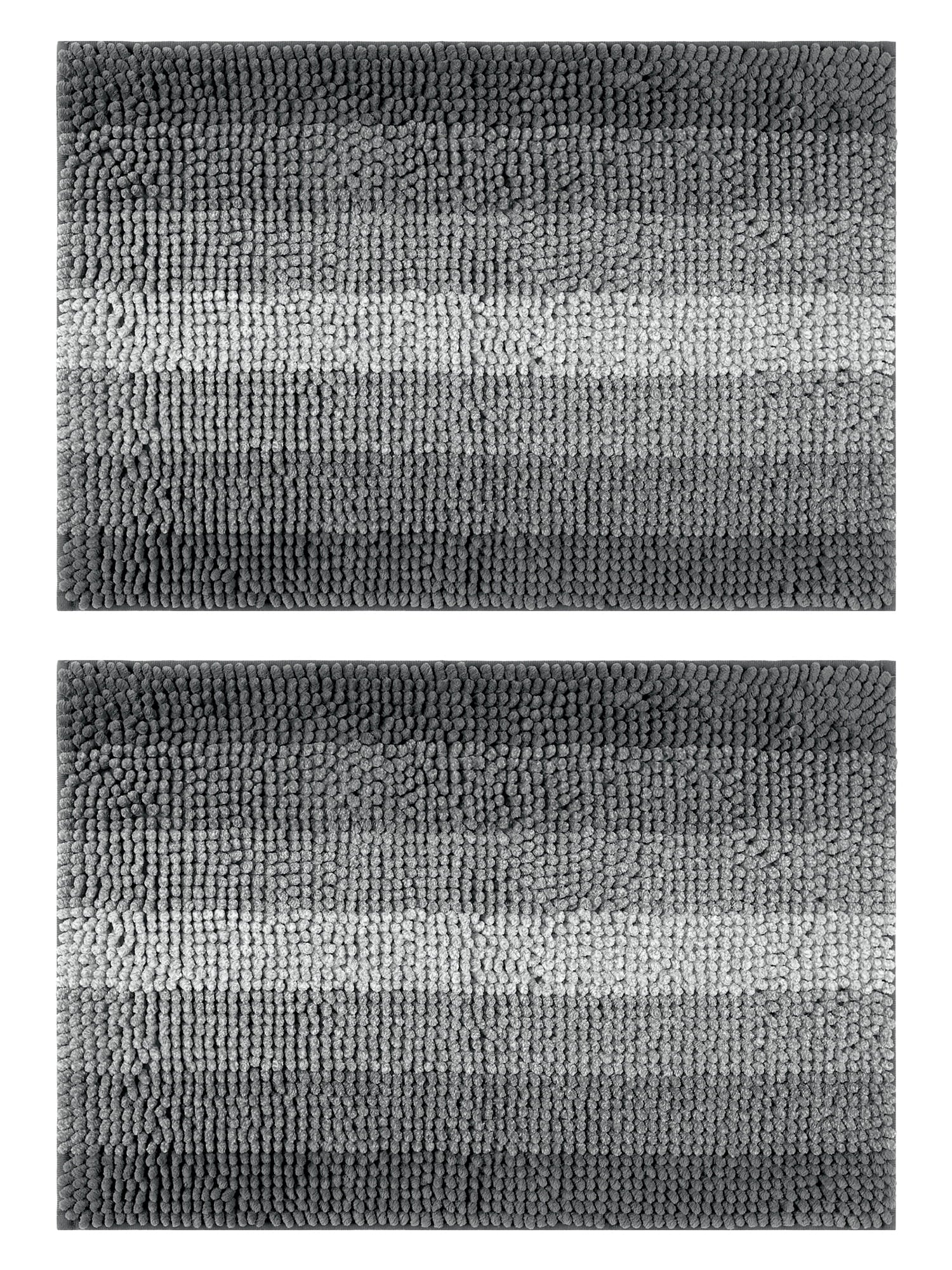 Unique Bargains Gradient Color Striped Bath Mats 2 Pcs Non-Slip Bathroom Rugs Black 20" x 32"