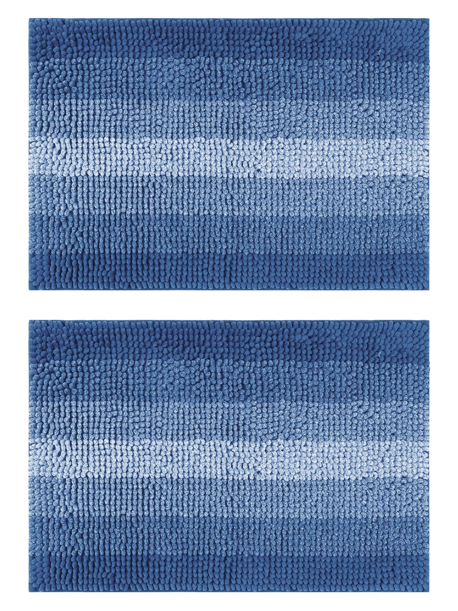 Unique Bargains Gradient Color Striped Bath Mats 2 Pcs Non-Slip Bathroom Rugs Navy Blue 16" x 24"