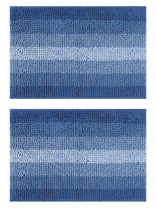 Unique Bargains Gradient Color Striped Bath Mats 2 Pcs Non-Slip Bathroom Rugs Navy Blue 20" x 32"
