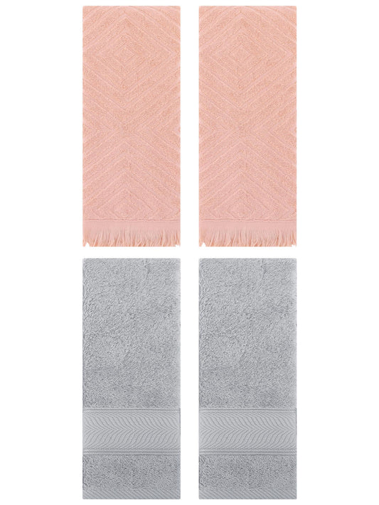 Unique Bargains Hand Towel 4 Pcs Light Grey/Orange 14" x 30"/13" x 29"