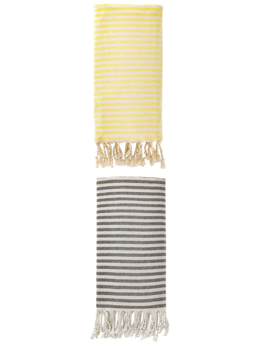 Unique Bargains Lightweight Sand Free Quick Dry Turkish Towel Black/Light Yellow 71"x40"