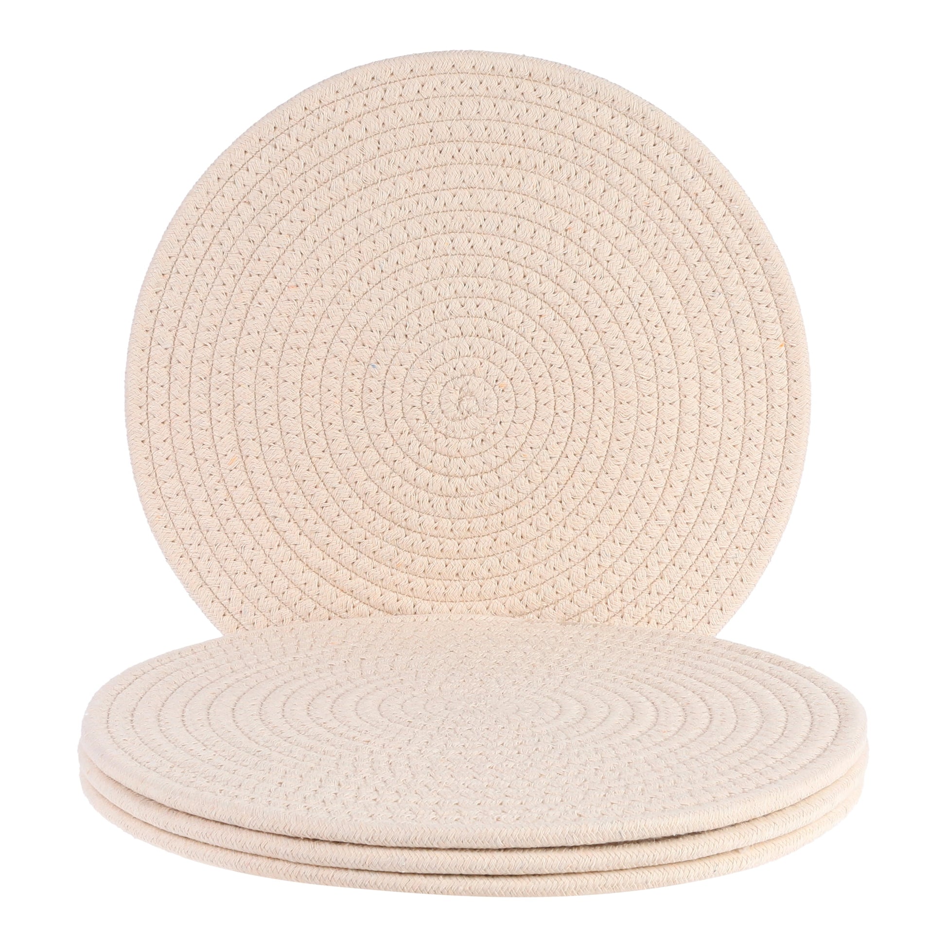 Unique Bargains Placemats Set of 4 Cotton Round Placemats for Dining Table Khaki