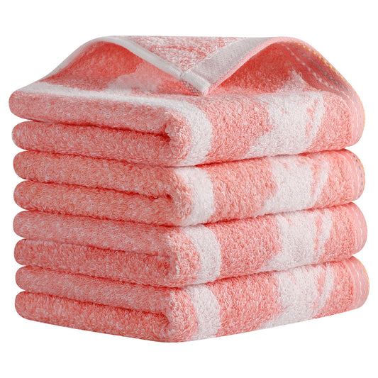 Unique Bargains Plant Pattern Soft Absorbent Cotton Hand Towels Orange 4 Pcs