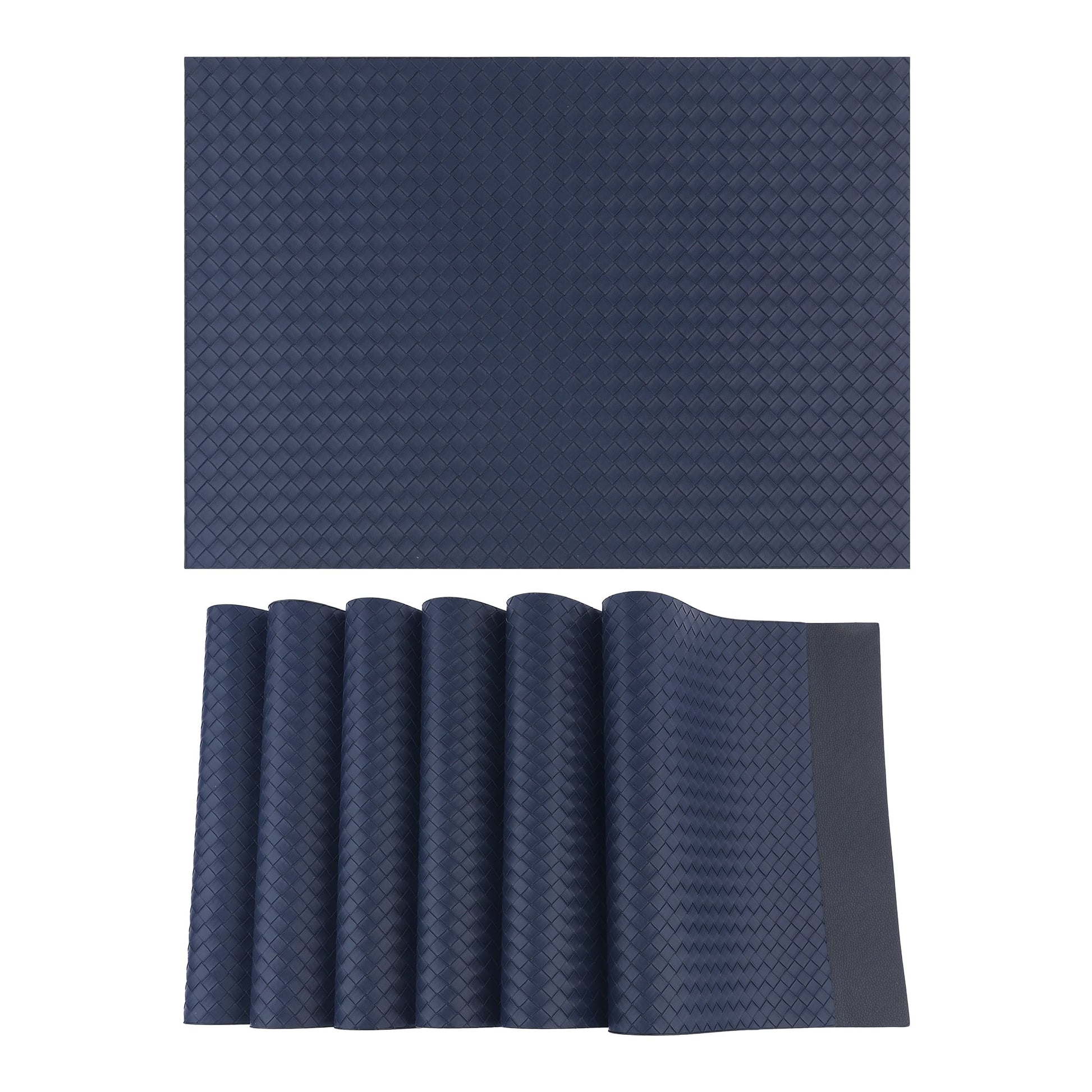 Unique Bargains Set of 6 Leather Placemats for Kitchen Dark Blue 17*12in