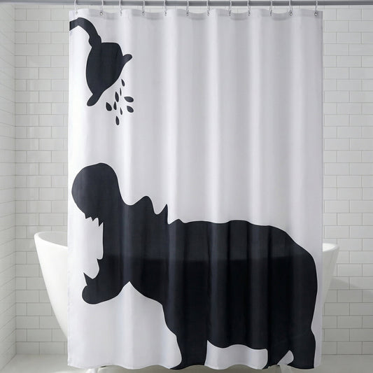 Unique Bargains Shower Curtain Waterproof Bath Shower Curtain Sets Black Rhino 71"W x 71"L