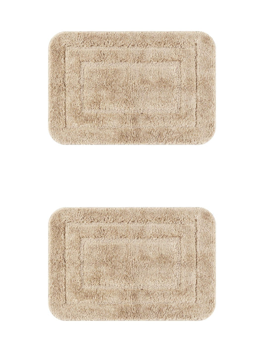 Unique Bargains Soft Absorbent Bath Mats 2 Pcs Non-Slip Plush Bathroom Rugs Khaki 16" x 24"