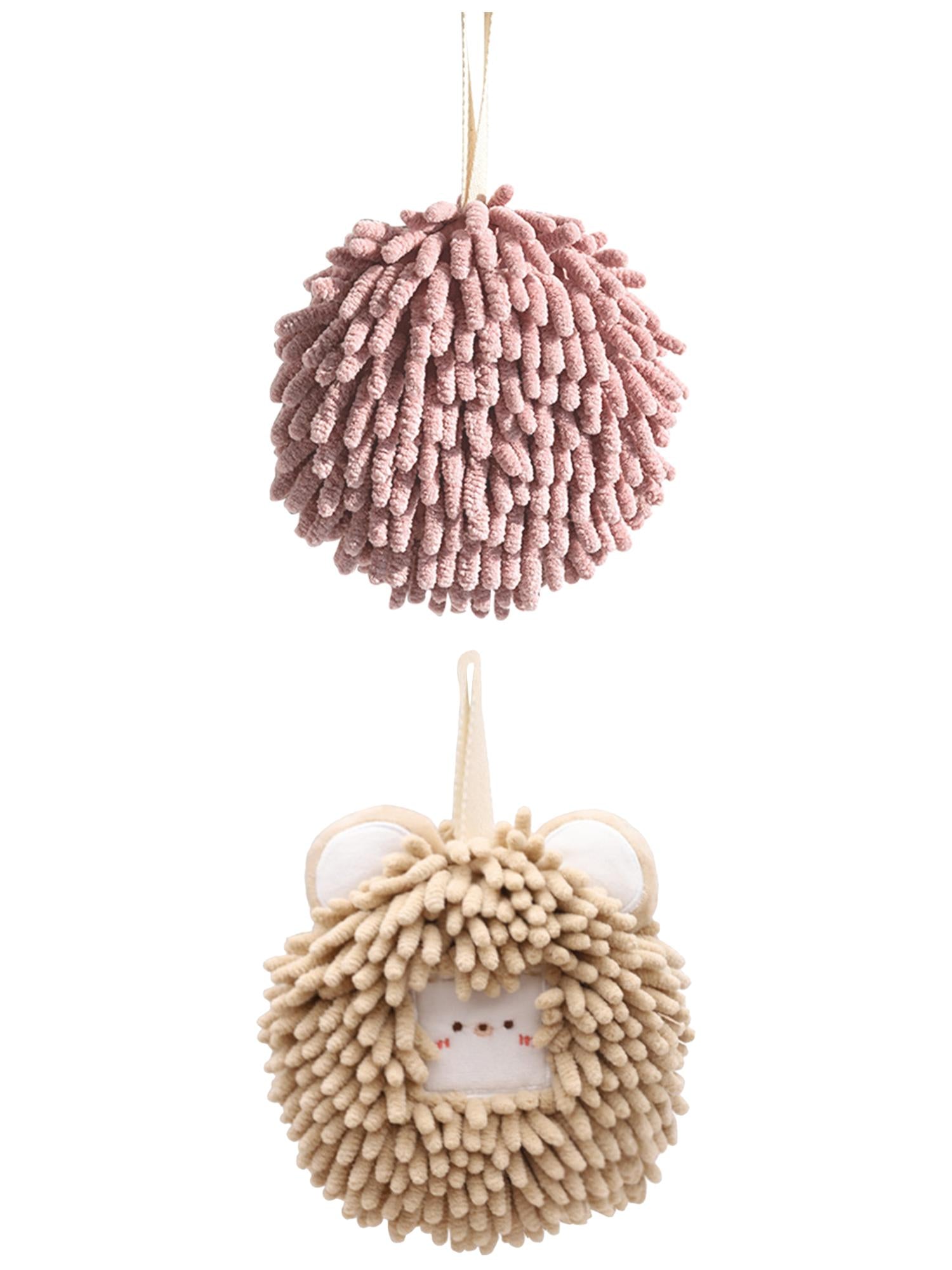 Unique Bargains Soft Chenille Ball Hand Towels 2 Pcs Dark Pink/Brown 6" x 6"/7" x 7"