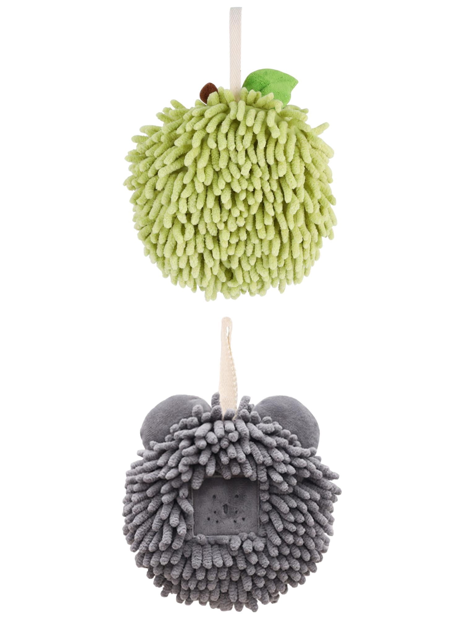 Unique Bargains Soft Chenille Ball Hand Towels 2 Pcs Green/Dark Grey 6" x 6"/7" x 7"