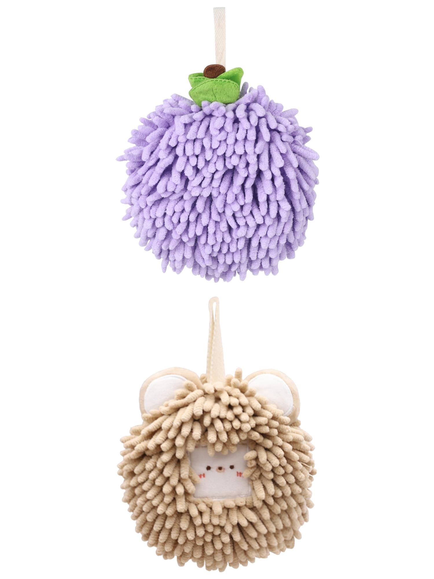 Unique Bargains Soft Chenille Ball Hand Towels 2 Pcs Purple/Brown 6" x 6"/7" x 7"