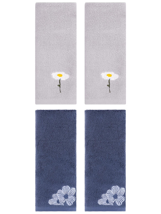 Unique Bargains Soft Floral Pattern Hand Towel Grey/Navy Blue 13" x 30"/14" x 31"