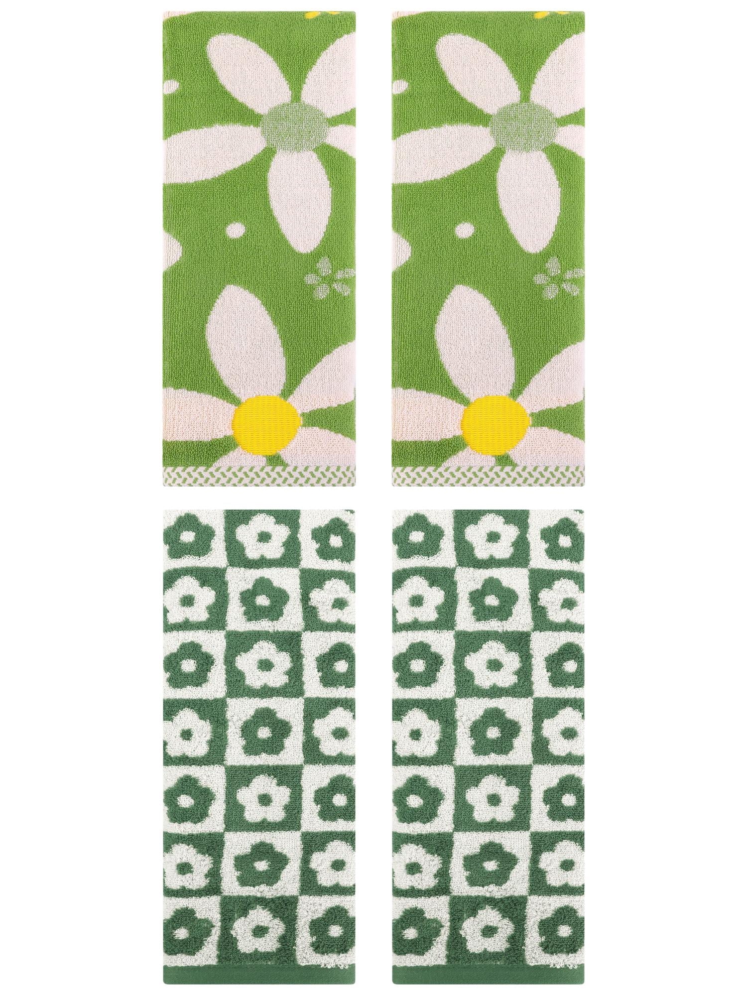 Unique Bargains Soft Hand Towel Set 4 Pcs Green 14" x 30"/13" x 29"