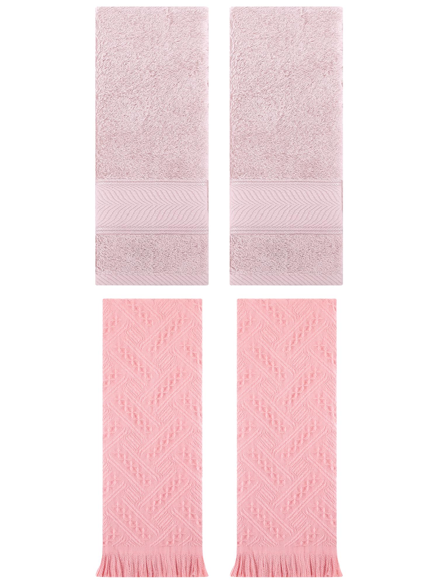 Unique Bargains Sold Striped Cotton Hand Towels 4 Pcs Light Pink/Pink 14" x 30"/13" x 29"