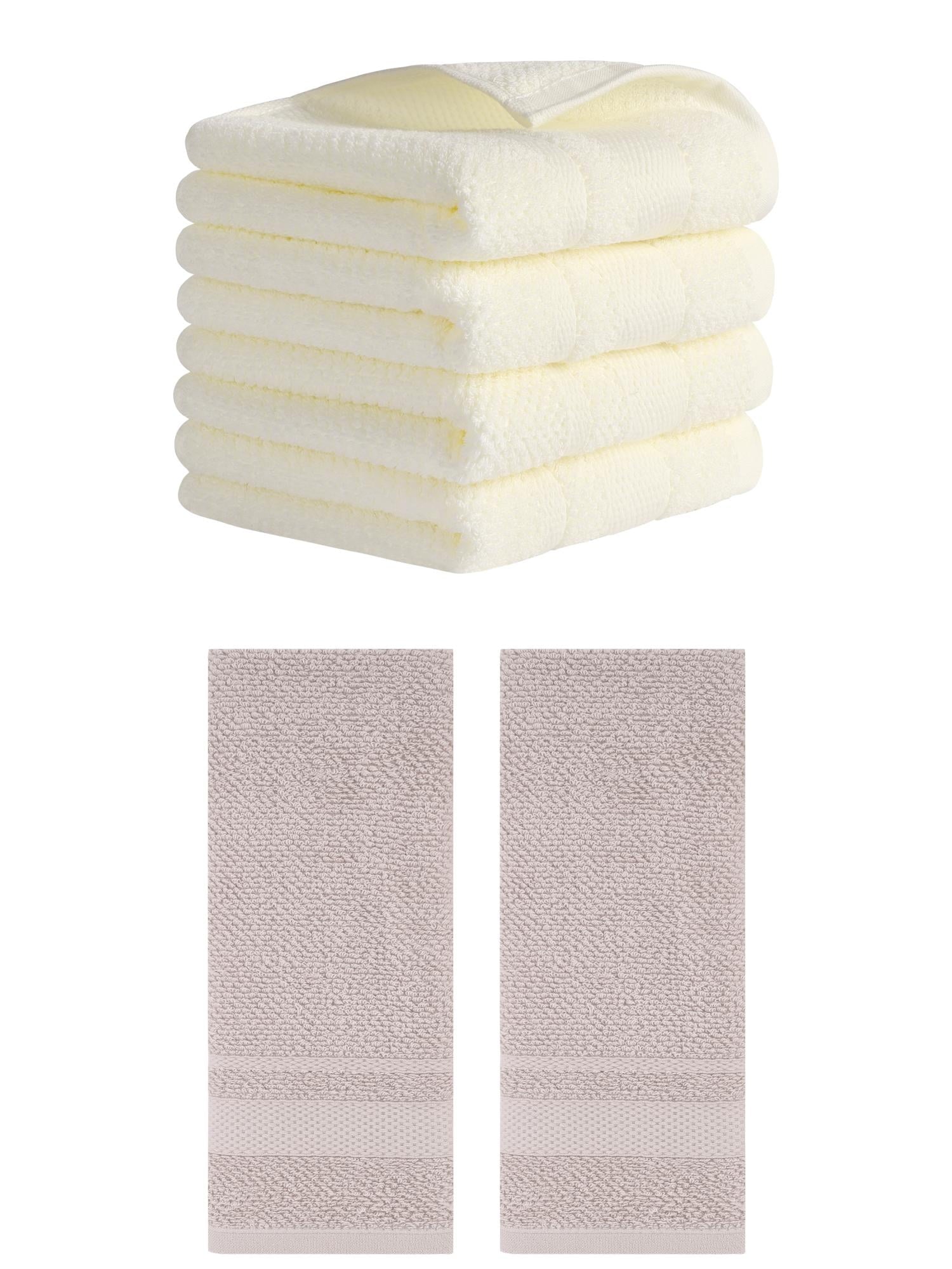 Unique Bargains Solid Hand Towels Absorbent Towel for Bath Kitchen White/Brown 6 Pack
