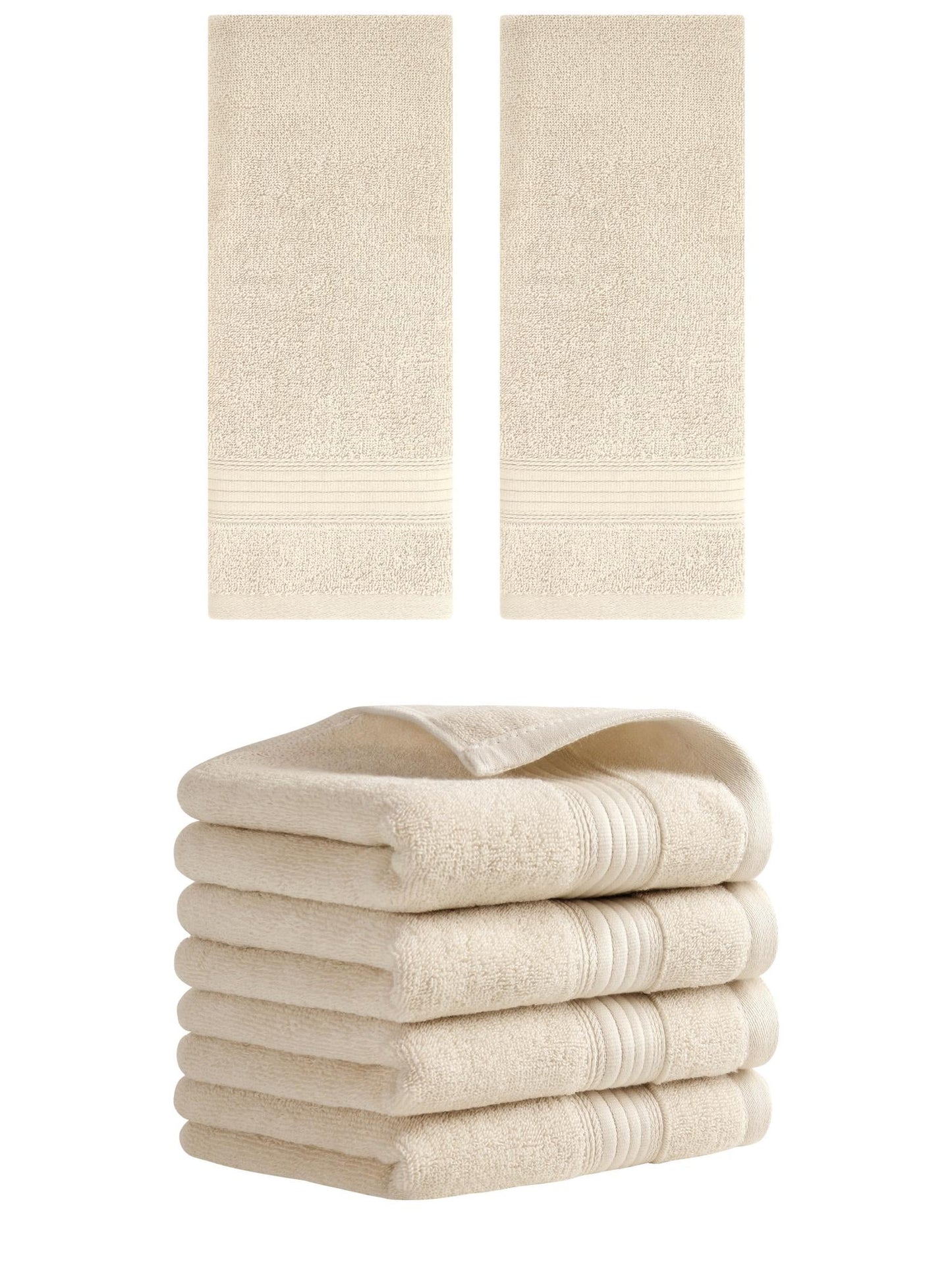 Unique Bargains Solid Striped Cotton Hand Towel Set 13" x 29" Beige 6 Pack