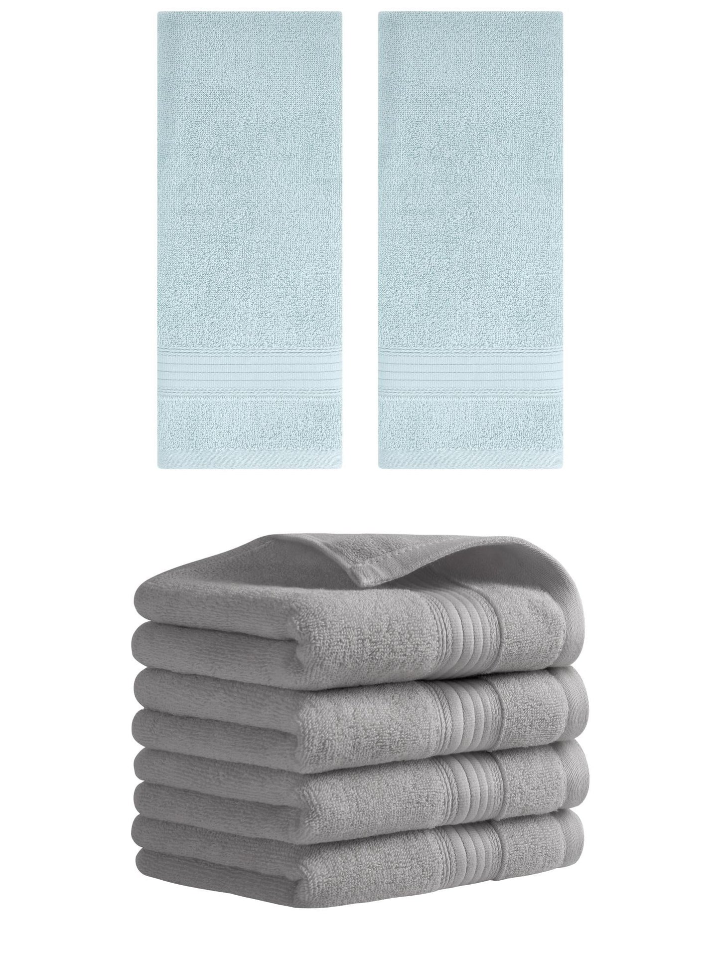 Unique Bargains Solid Striped Cotton Hand Towel Set 13" x 29" Blue/Grey 6 Pack