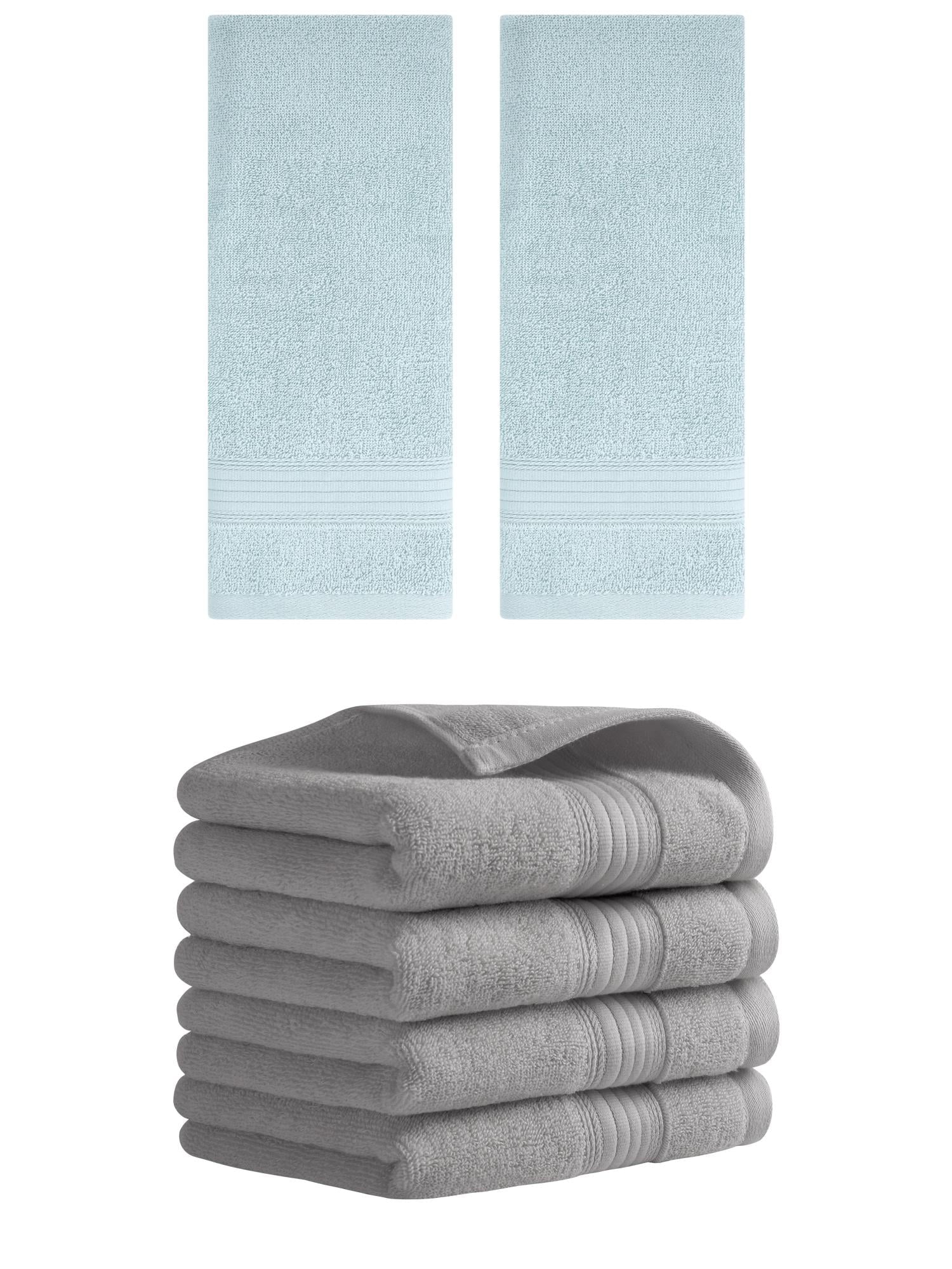 Unique Bargains Solid Striped Cotton Hand Towel Set 13" x 29" Blue/Grey 6 Pack