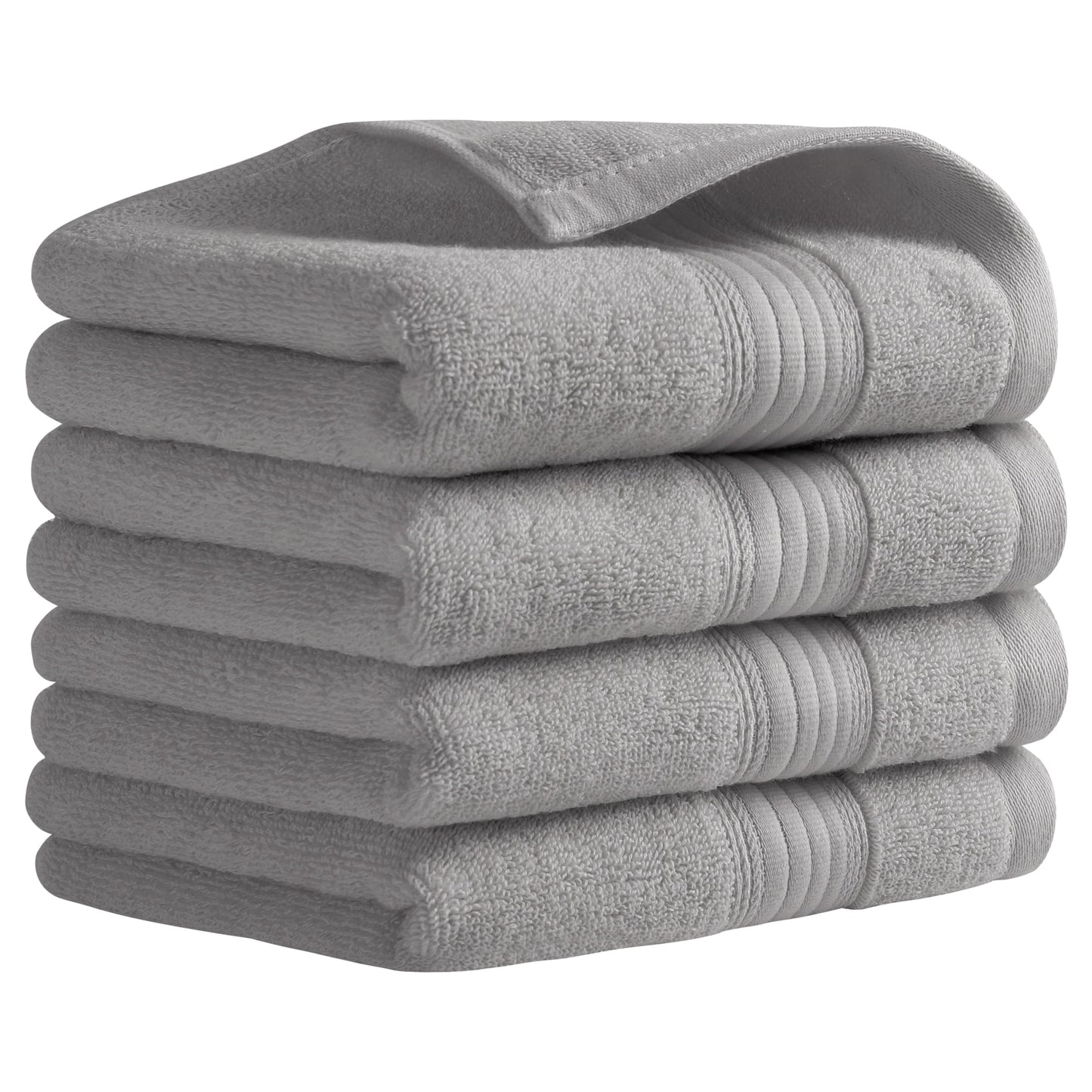 Unique Bargains Solid Striped Hand Towel Set 13" x 29" Cotton Soft Towels Grey 4-Piece