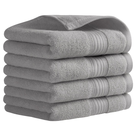 Unique Bargains Solid Striped Hand Towel Set 13" x 29" Cotton Soft Towels Grey 4-Piece