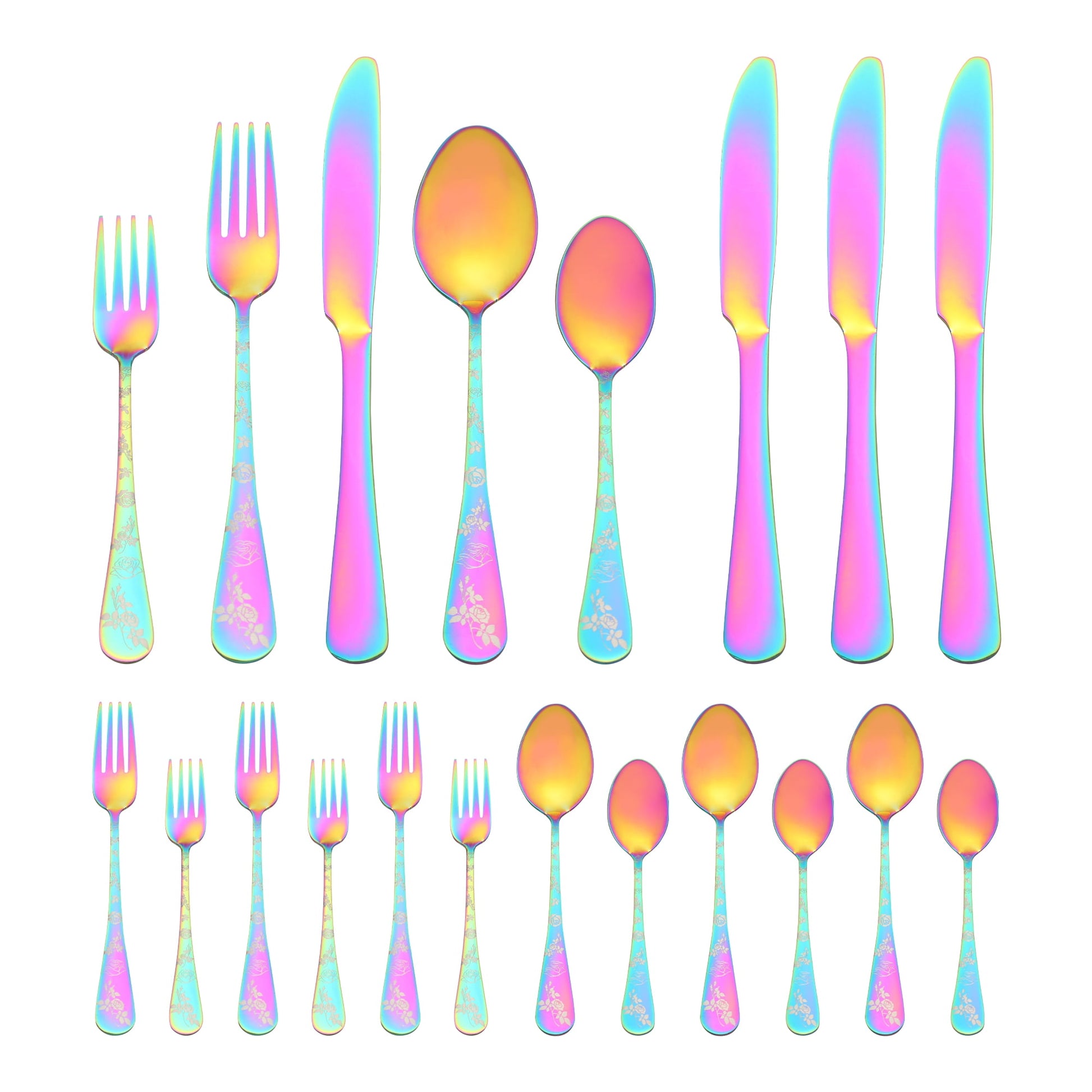 Unique Bargains Stainless Steel Flatware Set for Daily Use Colorful 20pcs