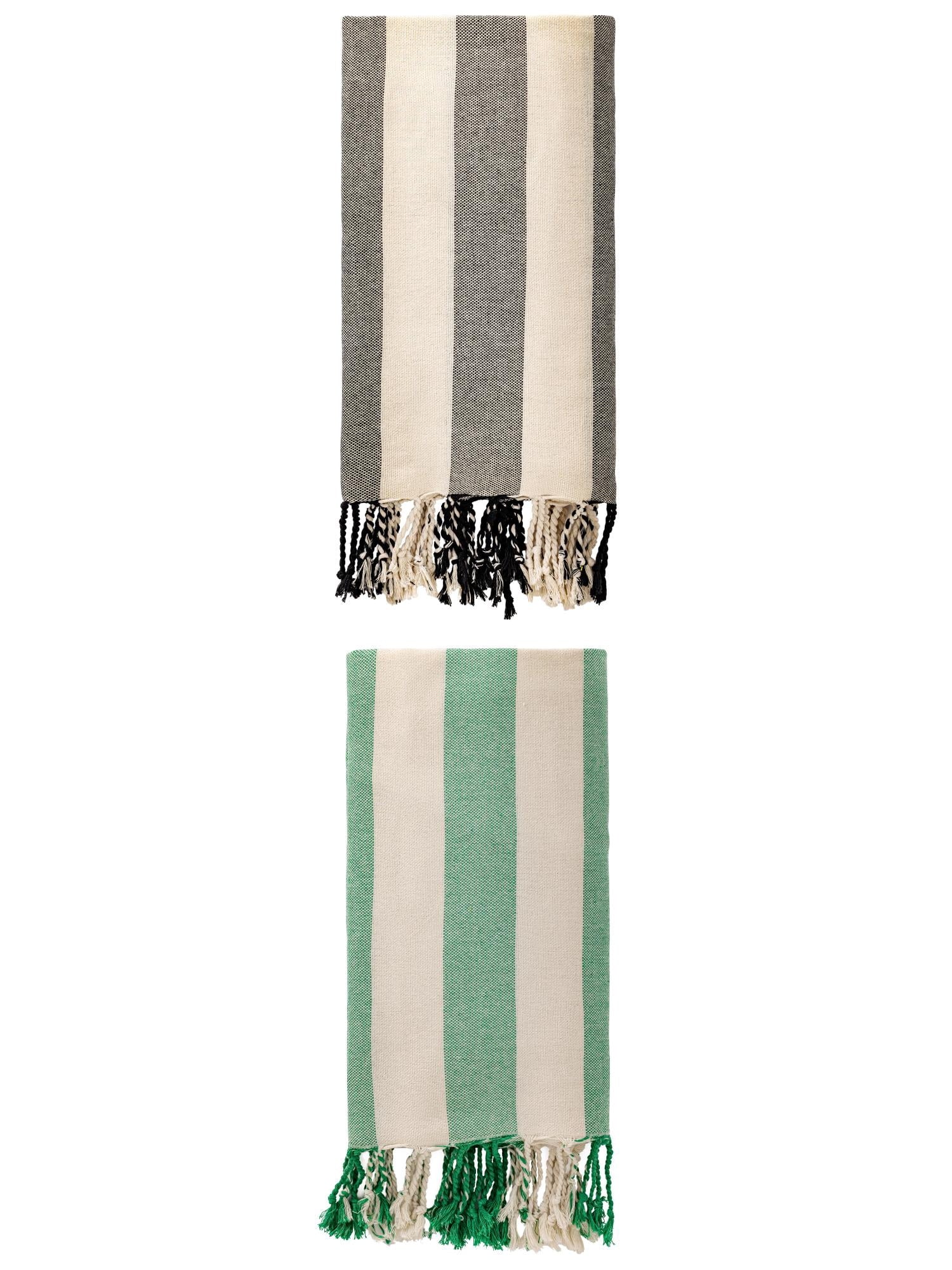 Unique Bargains Stripe Lightweight Absorbent Beach Towel 2 Pack Green/Black 71"x40"