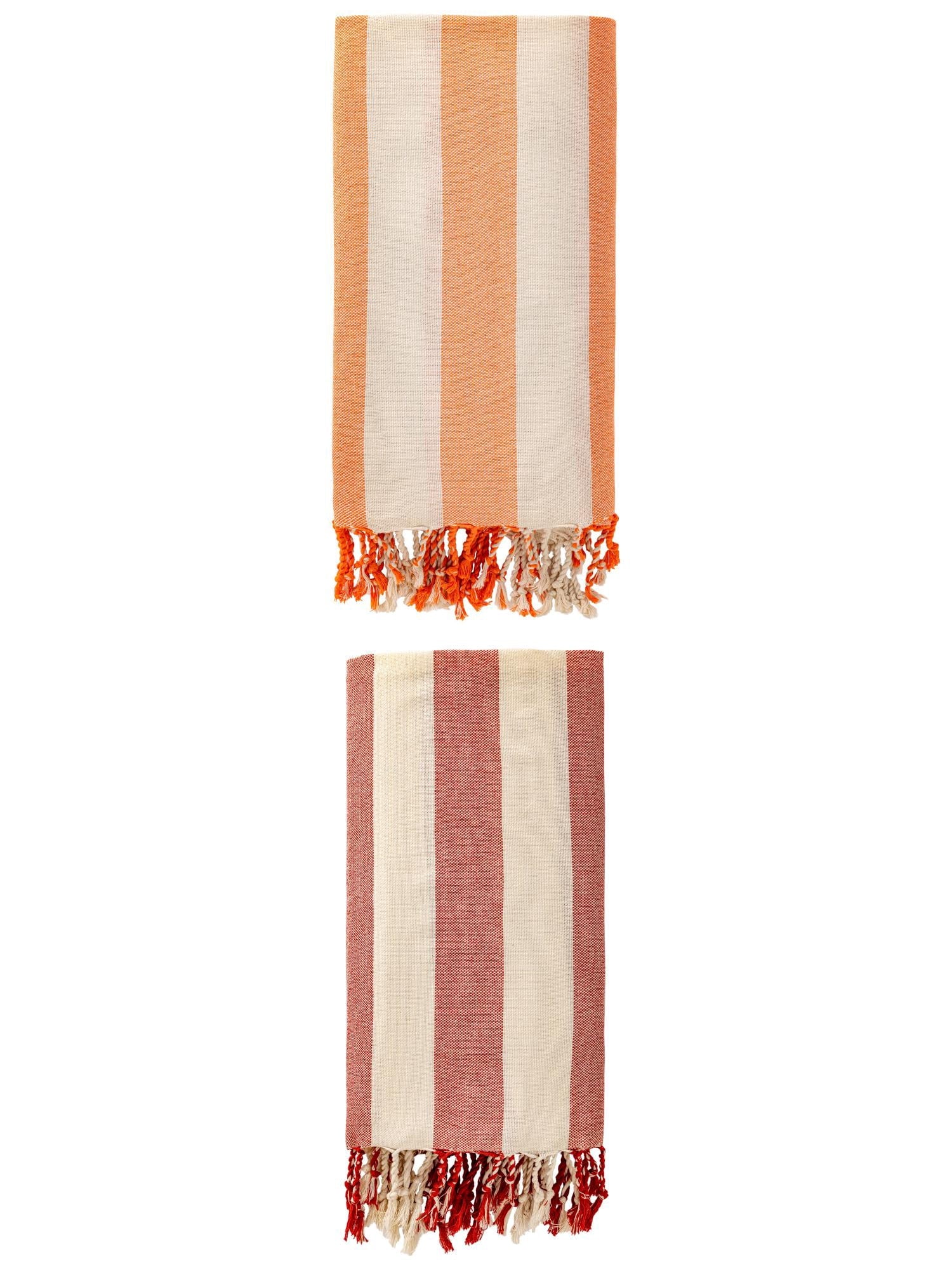 Unique Bargains Stripe Lightweight Absorbent Beach Towel 2 Pack Orange/Red 71"x40"