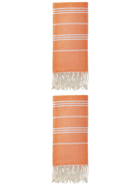 Unique Bargains Stripe Turkish Quick Dry Beach Towel 2 Pack Orange 71"x35"