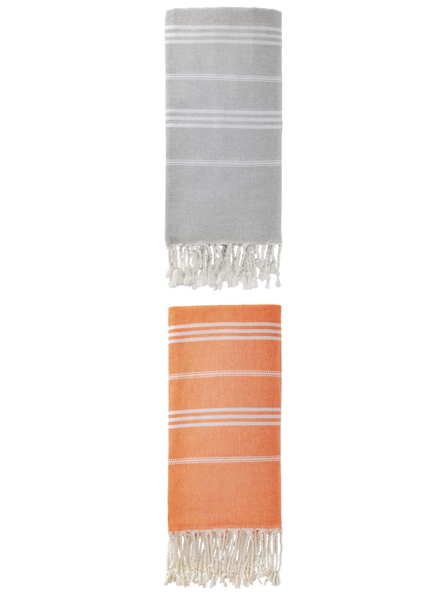 Unique Bargains Stripe Turkish Quick Dry Beach Towel 2 Pack Orange/Grey 71"x35"