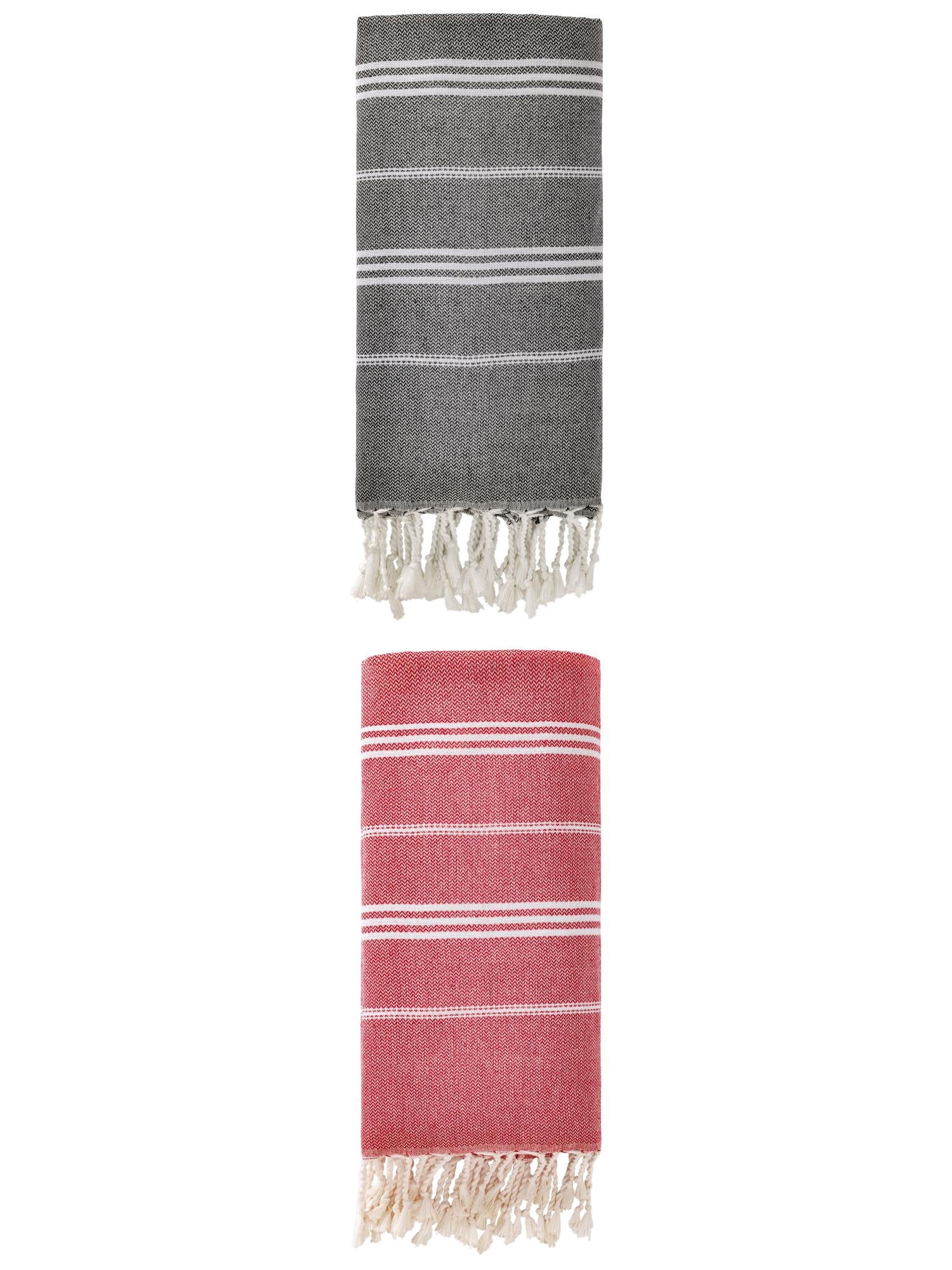 Unique Bargains Stripe Turkish Quick Dry Beach Towel 2 Pack Red/Black 71"x35"