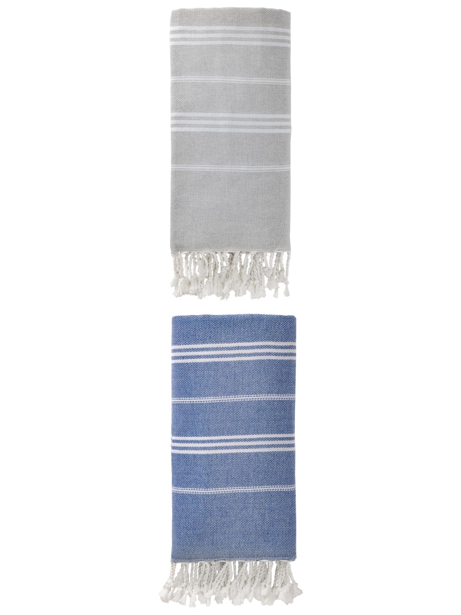 Unique Bargains Stripe Turkish Sand Free Towel 2 Pack Royal Blue/Grey 71"x35"